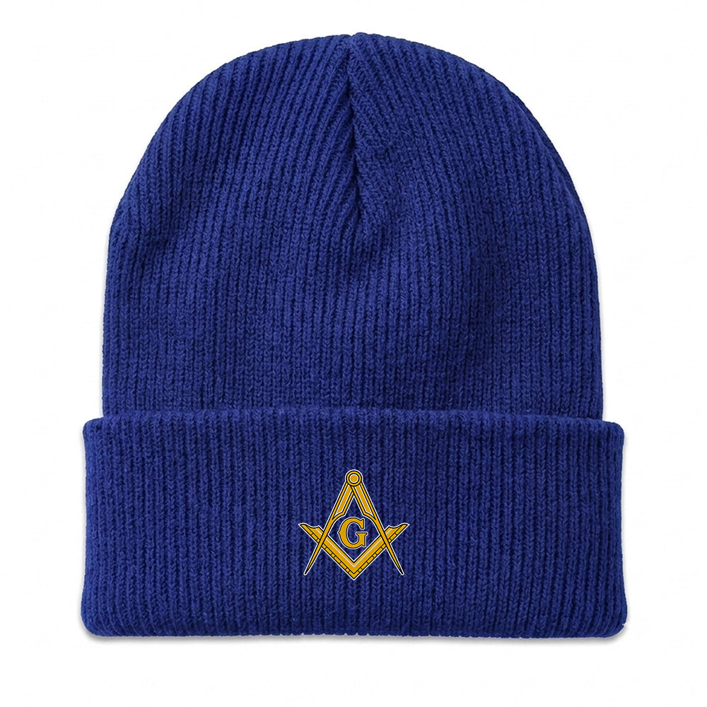 Square And Compass Masonic Beanie - Embroidered